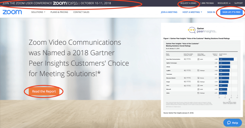 Clear and visible CTAs - Zoom Example