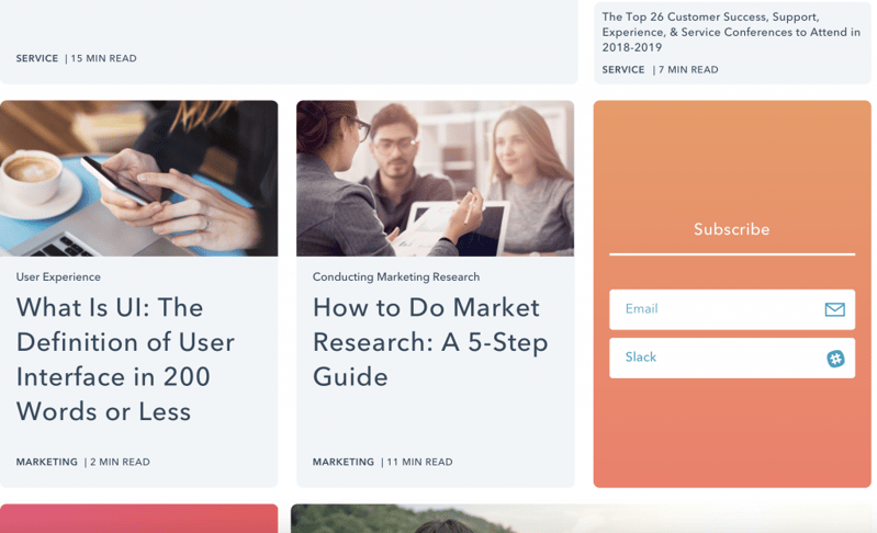 homepage and blog home page as a lead capture page - Hubspot Example